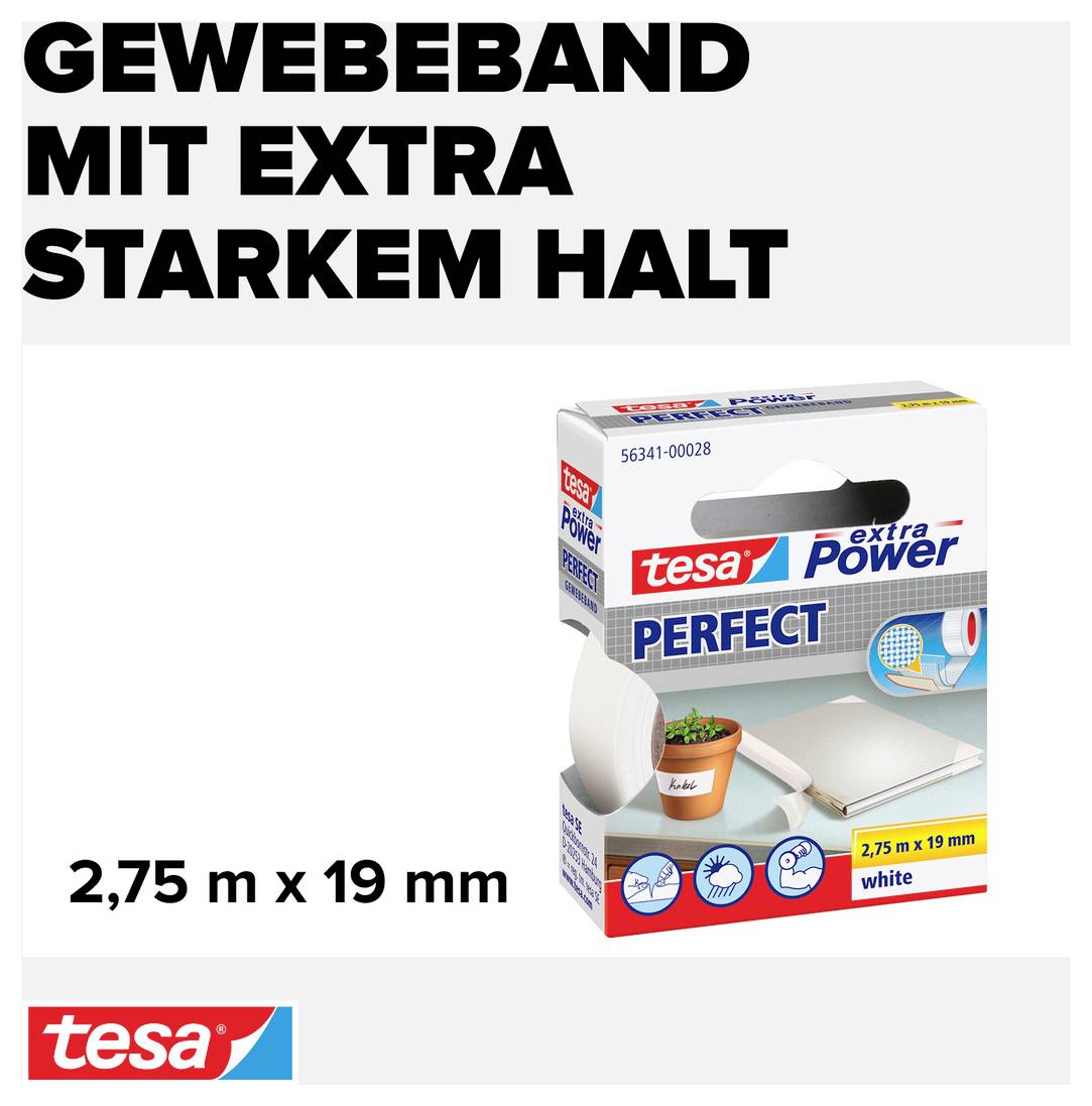 tesa PERFECT 56341-00028-03 Gewebeklebeband tesa® extra Power Weiß (L x B) 2.75 m x 19 mm 1 St.