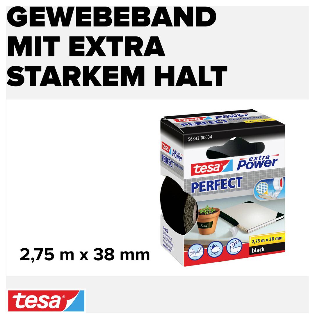tesa PERFECT 56343-00034-03 Gewebeklebeband tesa® extra Power Schwarz (L x B) 2.75 m x 38 mm 1 St.