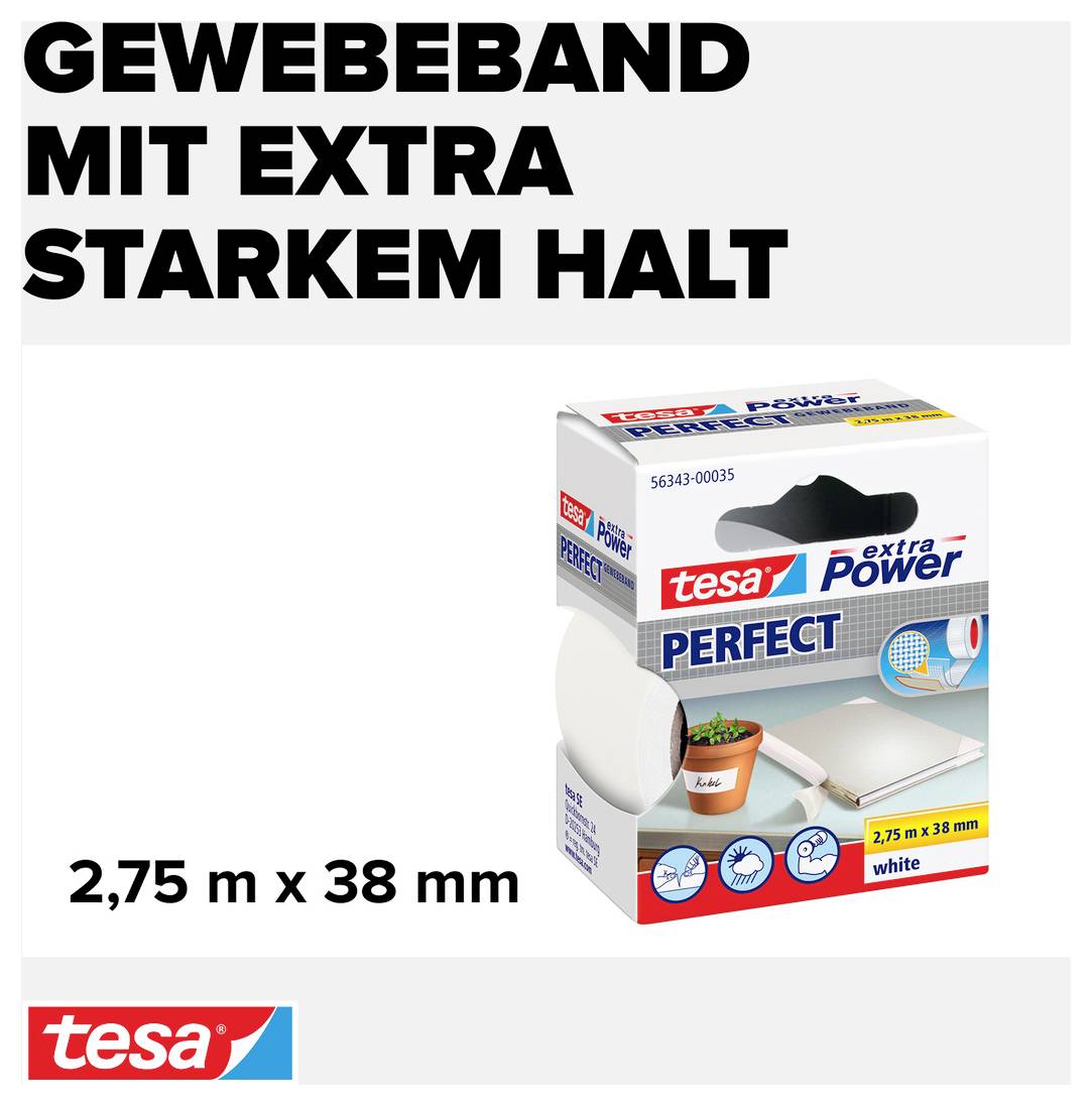 tesa PERFECT 56343-00035-03 Gewebeklebeband tesa® extra Power Weiß (L x B) 2.75 m x 38 mm 1 St.