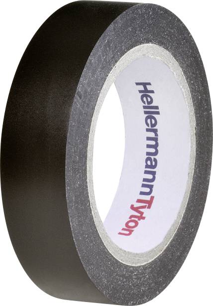 Schwarzes Isolierband auf Rolle mit Aufschrift 'HellermannTyton' auf dem Innenring.