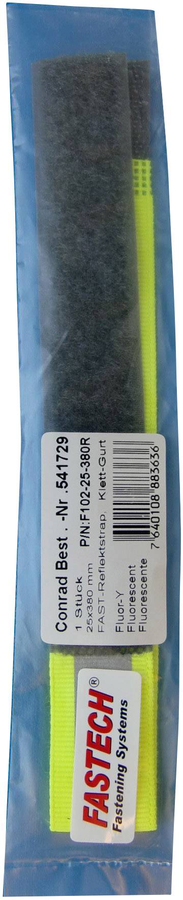 FASTECH® F102-25-380R Klettband mit Reflektor, zum Aufnähen Haft- und Flauschteil (L x B) 380 mm x 25 mm Neongelb