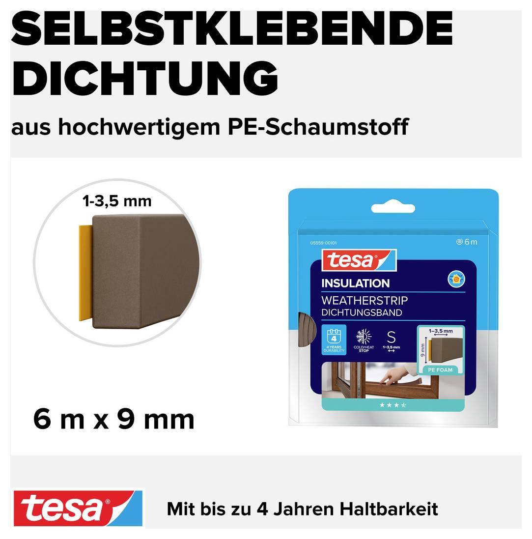 'Selbstklebende Dichtung aus PE-Schaumstoff', Größe: 6 m x 9 mm, 'Mit bis zu 4 Jahren Haltbarkeit.'