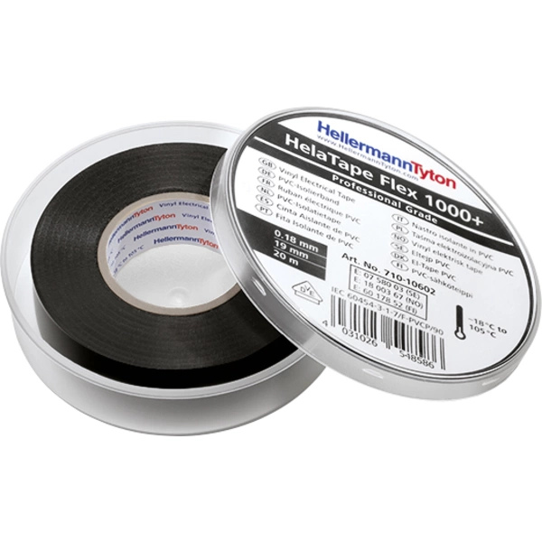 HellermannTyton HelaTape Flex 1000+ 710-10602 Isolierband HelaTape Flex 1000+ Schwarz (L x B) 20m x 19mm 1St. HellermannTyton HelaTape Flex 1000+ 710-10602 Isolierband HelaTape Flex 1000+ Schwarz (L x B) 20m x 19mm 1St.