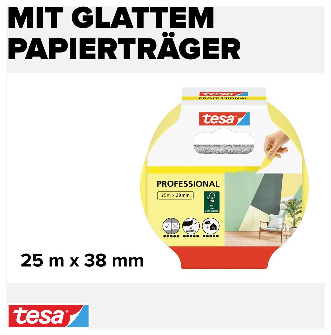 tesa PRECISION INDOOR 56271-00000-01 Kreppband tesa® Gelb (L x B) 25 m x 38 mm 1 St.