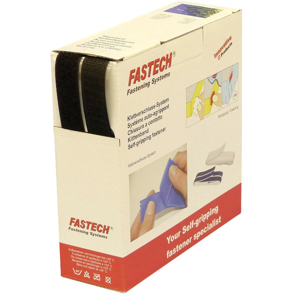 FASTECH® B20-SKL999910 Klettband zum Aufkleben Hotmelt Haft- und Flauschteil (L x B) 10000mm x 20mm Schwarz 10m