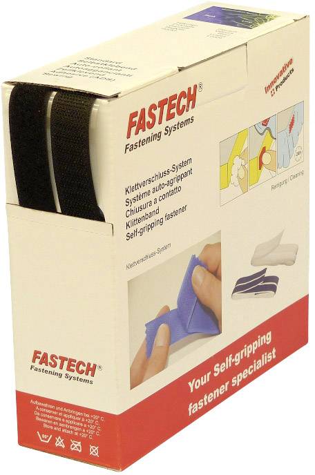 FASTECH® B20-SKL999910 Klettband zum Aufkleben Hotmelt Haft- und Flauschteil (L x B) 10000mm x 20mm Schwarz 10m