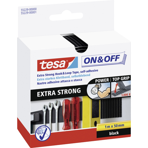 TESA On & Off 55229-00-01 Klettband zum Aufkleben Haft- und Flauschteil, extrastark (L x B) 1000 mm