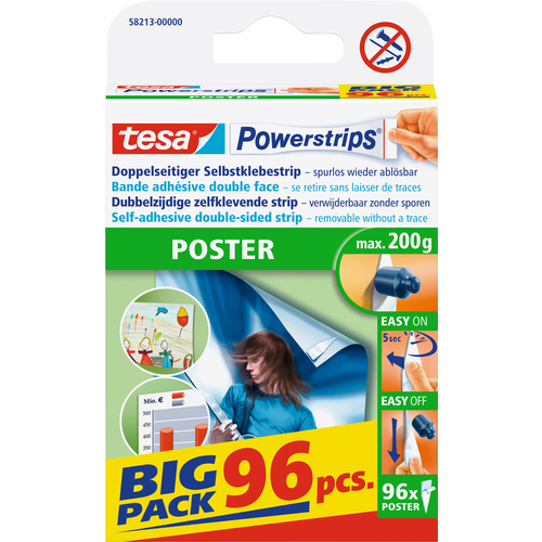 TESA POWERSTRIPS® Poster Doppelseitiger Klebestreifen Weiß Inhalt: 96St.
