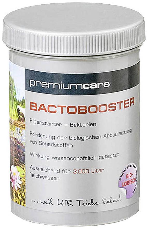 Ein Behälter des Produkts 'Bactobooster' für die Teichpflege. Fördert den biologischen Abbau von Schadstoffen für 3.000 Liter Teichwasser.