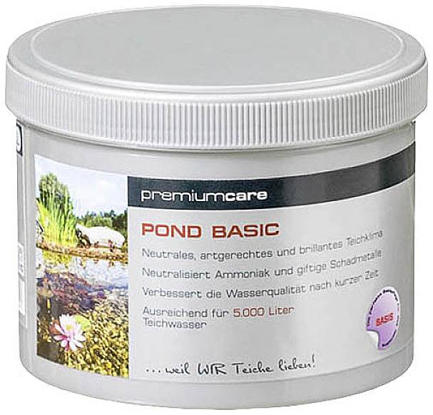 Dose mit Teichpflegeprodukt 'Pond Basic', verbessert Wasserqualität, neutralisiert Schadstoffe, ausreichend für 5.000 Liter Teichwasser.