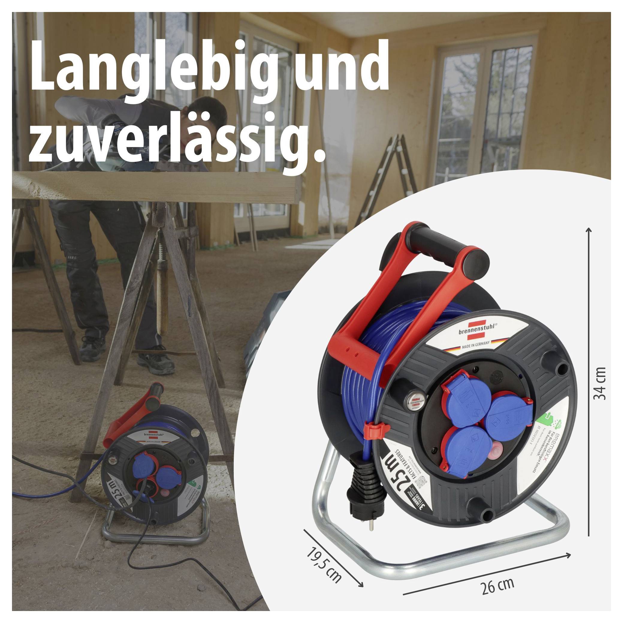Brennenstuhl 1219850 Kabeltrommel 25 m Blau Schutzkontakt-Stecker