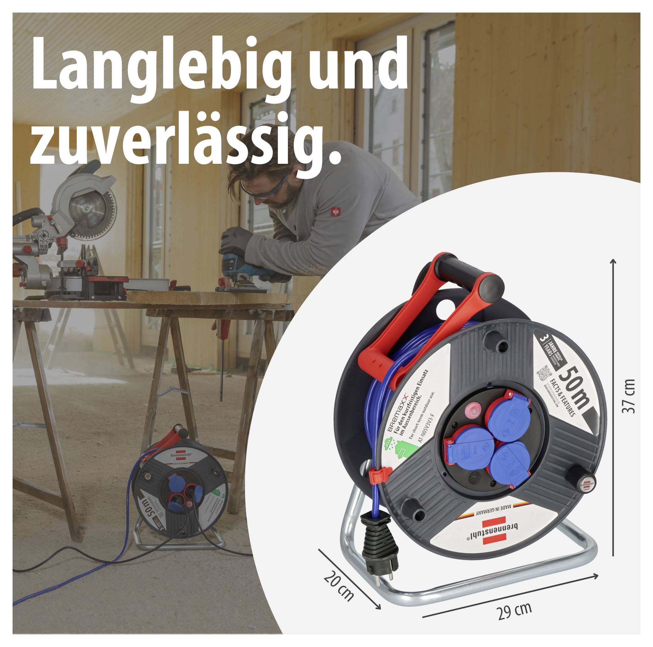 Brennenstuhl 1209830 Kabeltrommel 50 m Blau Schutzkontakt-Stecker