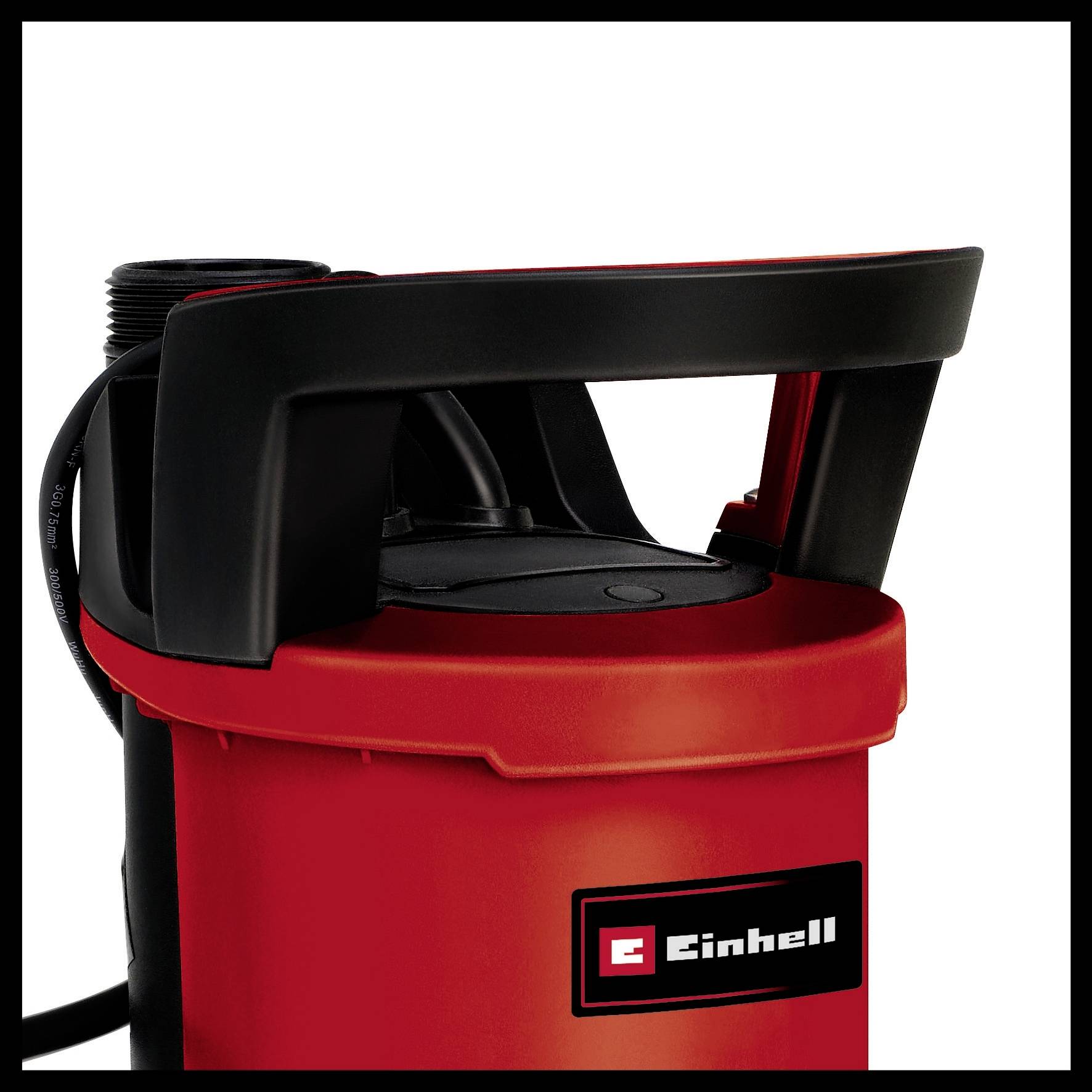 Eine rot-schwarze Pumpe mit Griff, auf der 'Einhell'-Logo sichtbar ist.