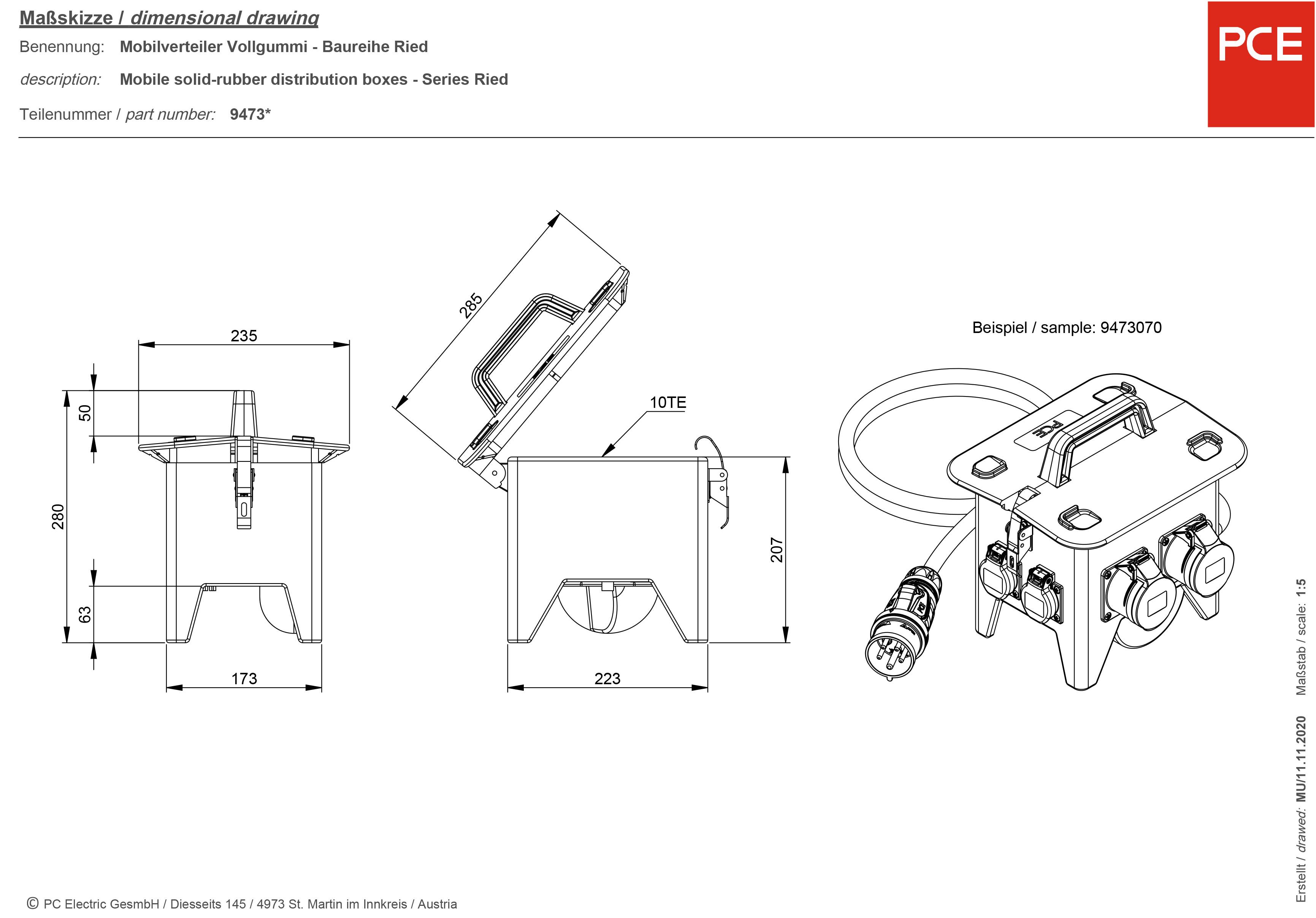 PCE CEE Stromverteiler Ried BV32A 9473080 400 V 32 A