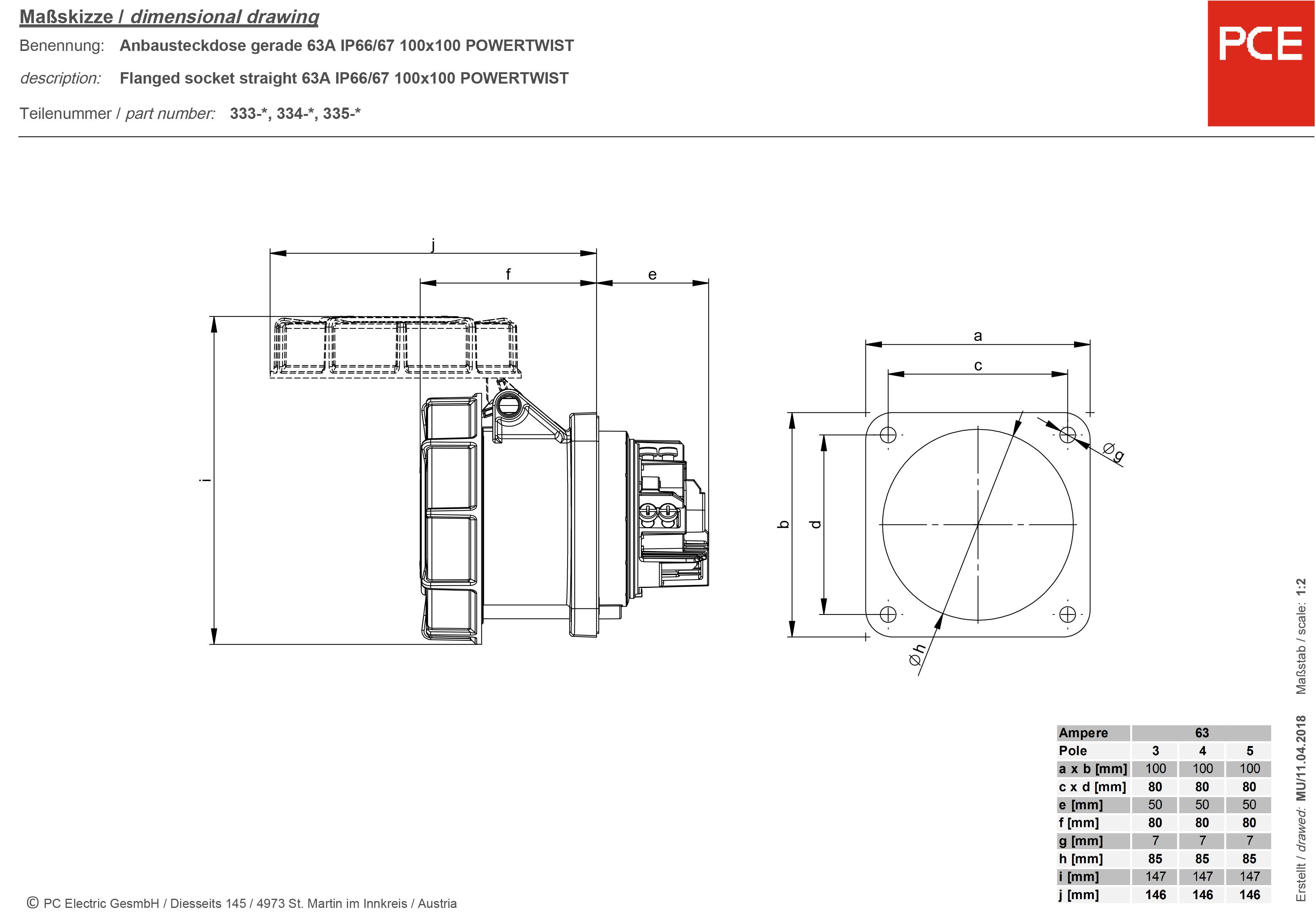 PCE Power Twist 335-6 CEE Anbaudose 63 A 5polig 400 V 1 St.