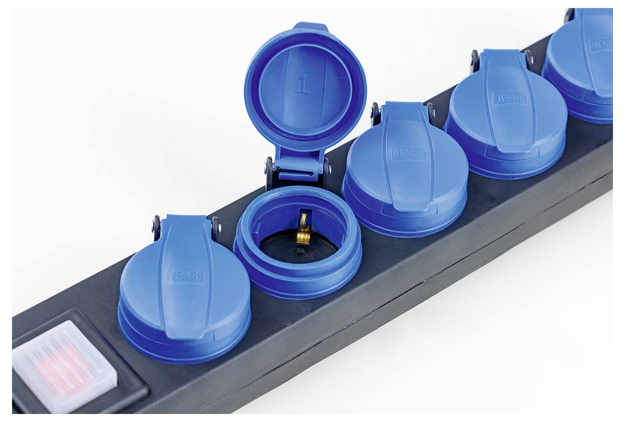 AS Schwabe 38609 Steckdosenleiste mit Schalter 5fach Schwarz, Blau Schutzkontakt 1St.