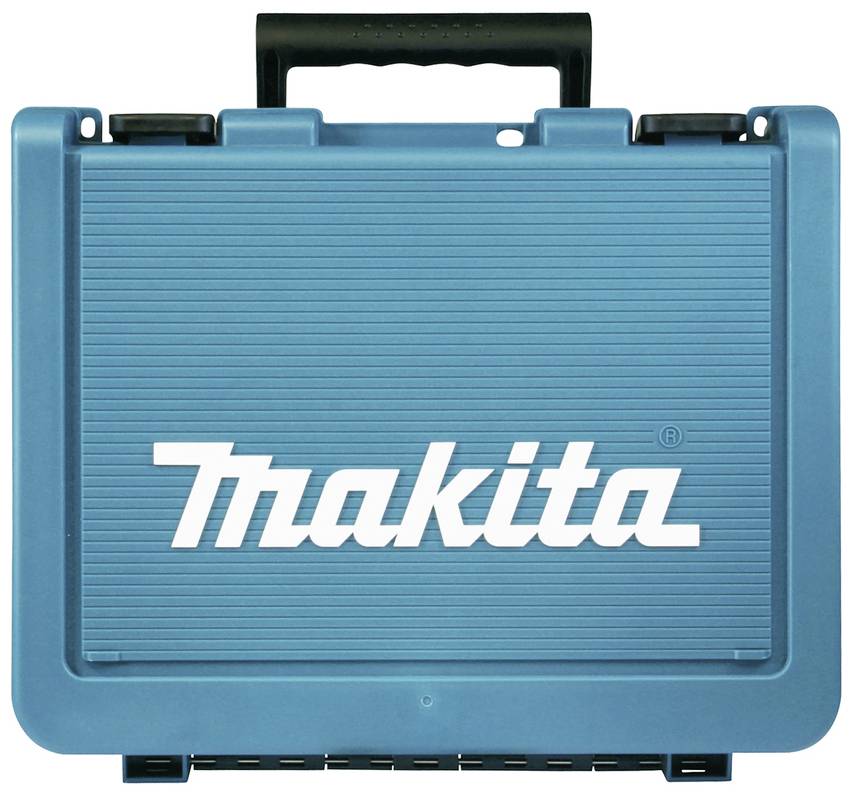Ein blauer Werkzeugkoffer mit dem weißen Schriftzug 'Makita' auf der Vorderseite.