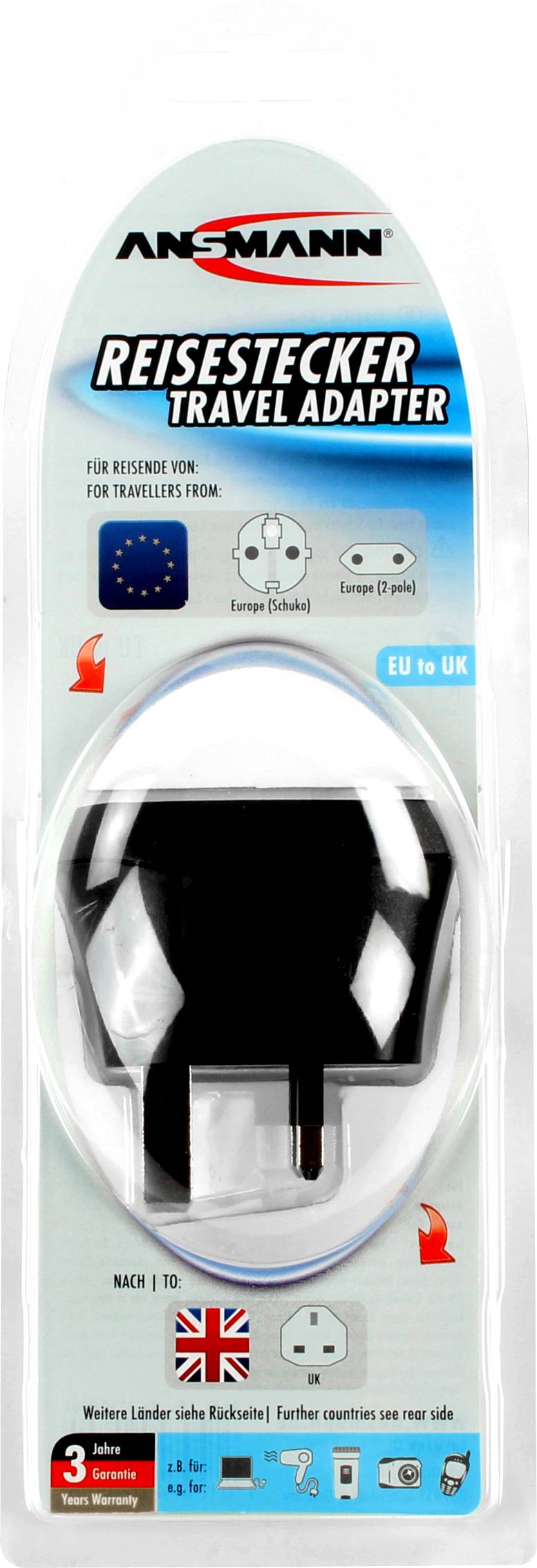Ansmann 1250-0001 Reiseadapter EU to UK