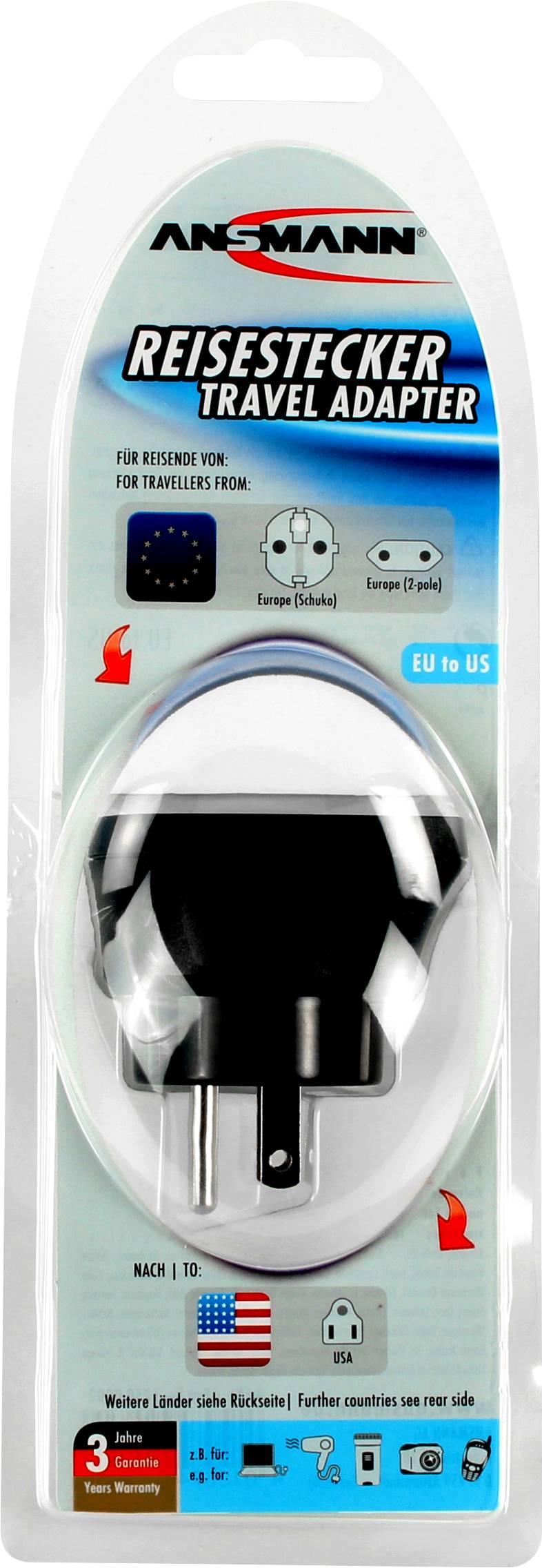 Ansmann 1250-0002 Reiseadapter EU to US