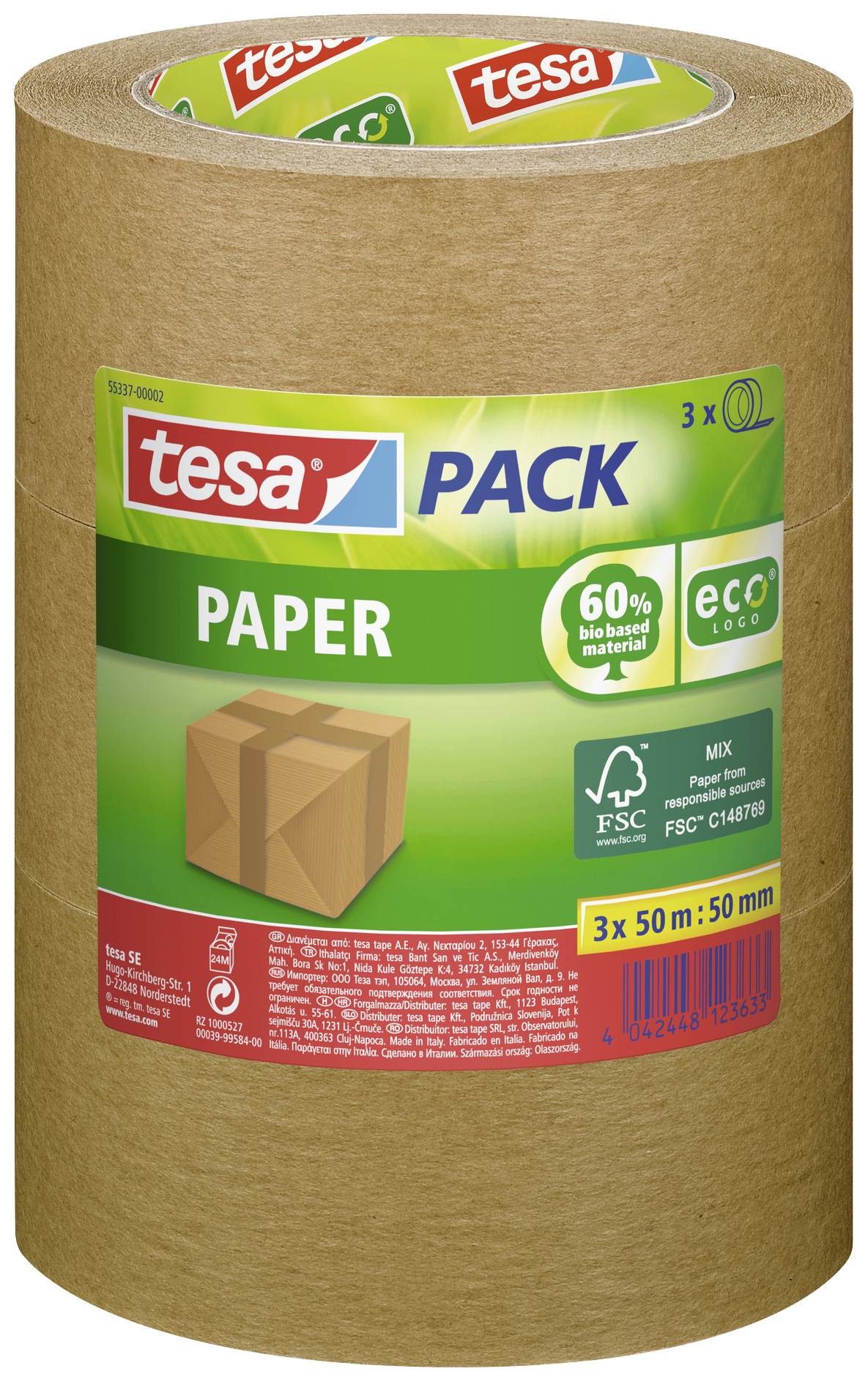 TESA PAPER 55337-00002-01 Packband tesapack® ecoLogo® Braun (L x B) 50 m x 50 mm 3 St.