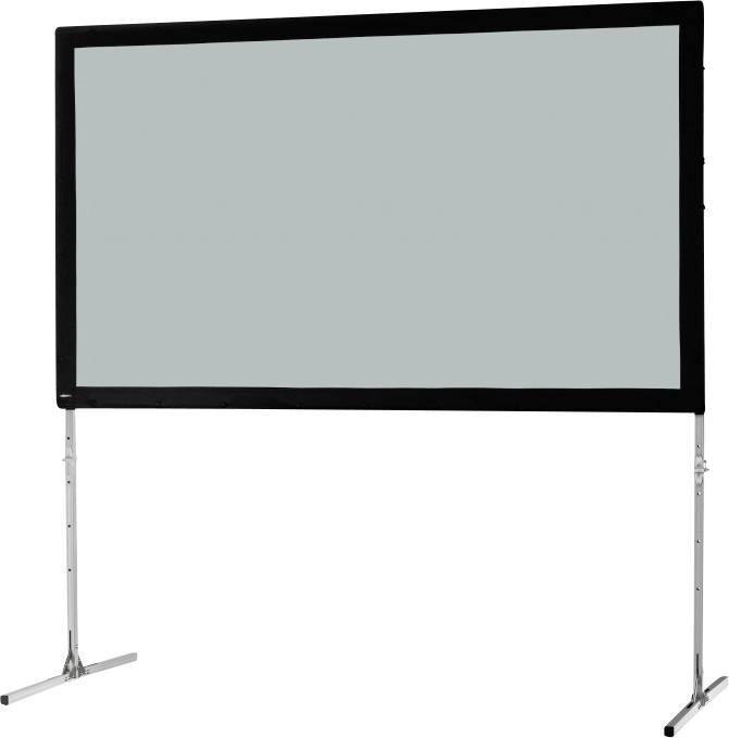 Leinwand für Projektionen, freistehend, mit stabilem Metallrahmen und faltbaren Beinen. Geeignet für Präsentationen oder Filmvorführungen.
