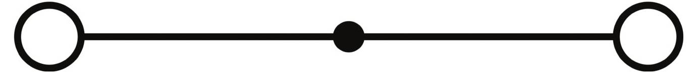 Eine horizontale Linie mit Kreisen an beiden Enden und einem kleineren Kreis in der Mitte, ähnlich einer Hantel oder einem Gewichtheberstab.