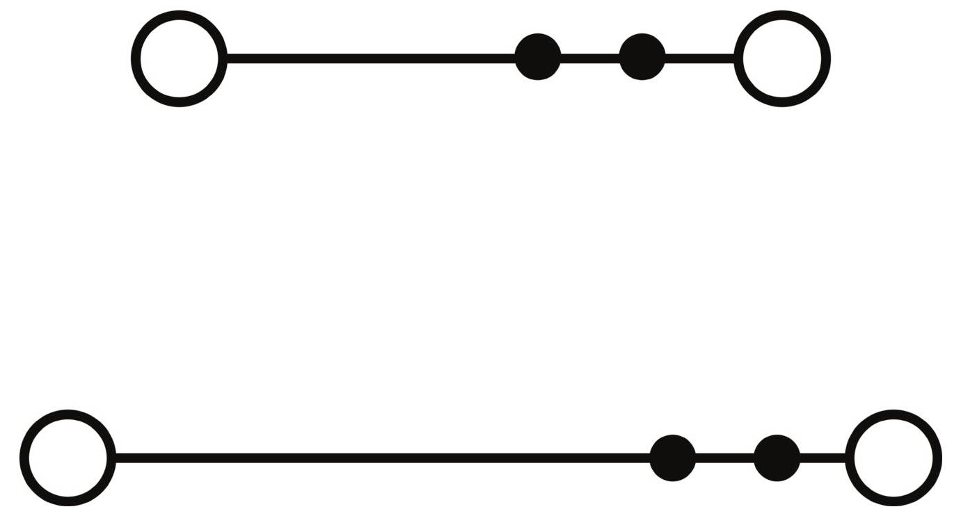 „Horizontale Linien mit illusorischer Größenvariation: Die obere Linie erscheint aufgrund des Abstands der Kreise länger, aber beide Linien sind gleich lang.