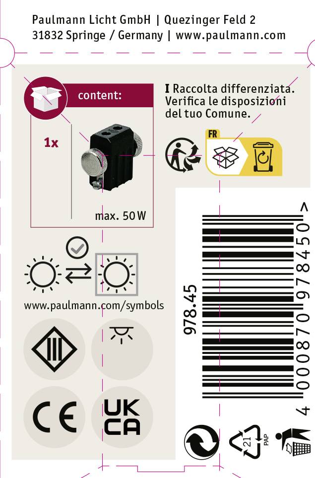 Paulmann 97845 Lampenfassung GX5.3 12V 50W