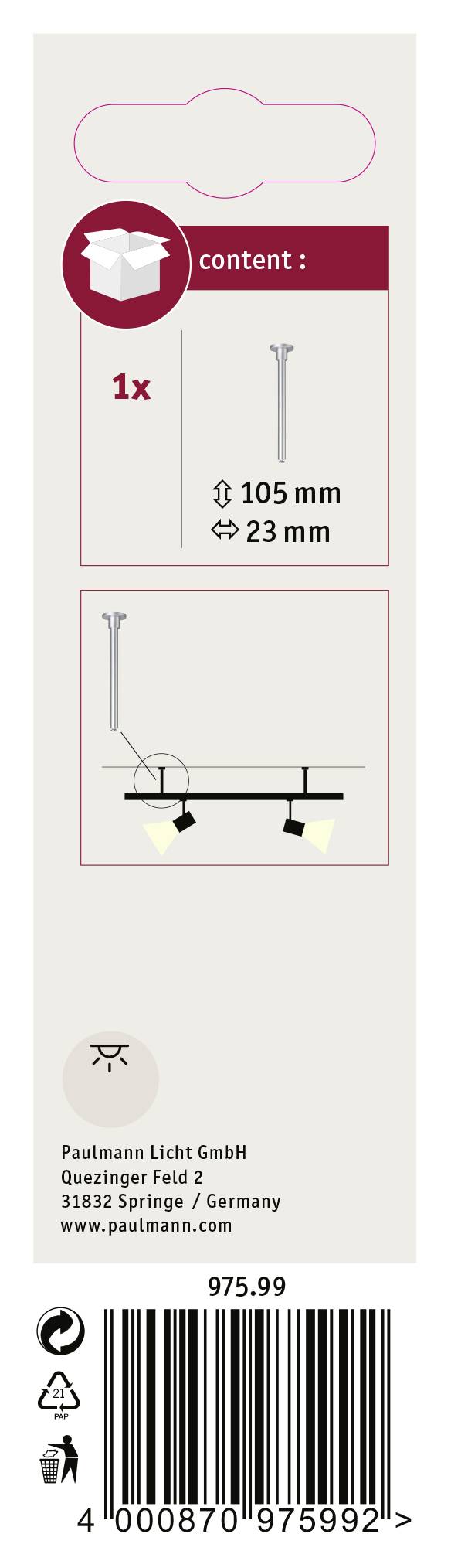 Paulmann 97599 Hochvolt-Schienensystem-Komponente Schienenabhängung Chrom (matt)