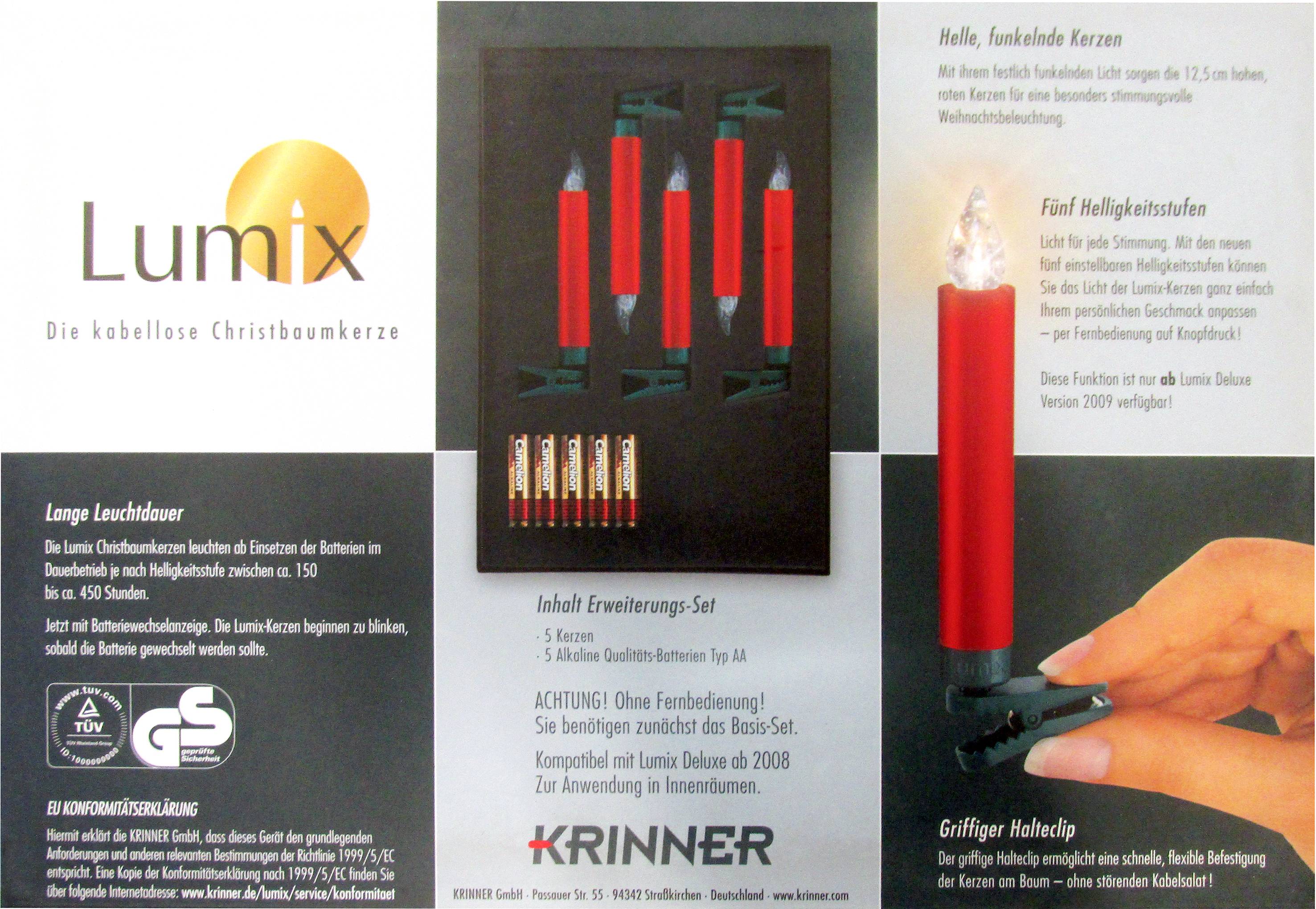 Krinner Erweiterungsset Christbaumkerzen Lumix Deluxe Rot Lichterkette