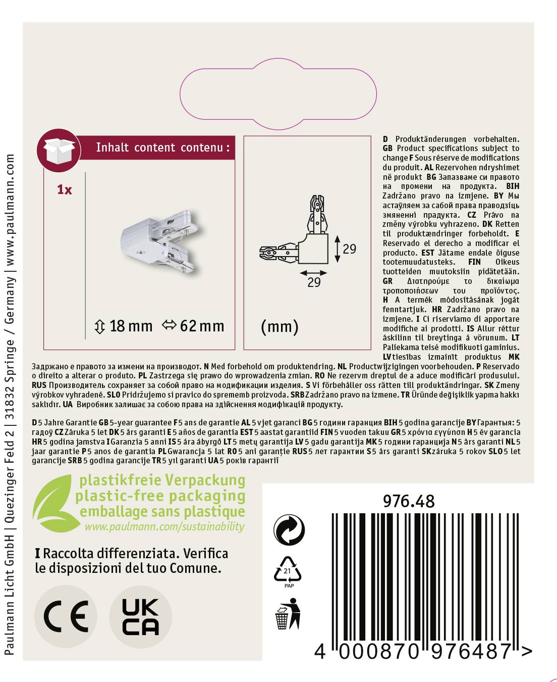 Paulmann 97648 Hochvolt-Schienensystem-Komponente Eckverbinder Chrom (matt)