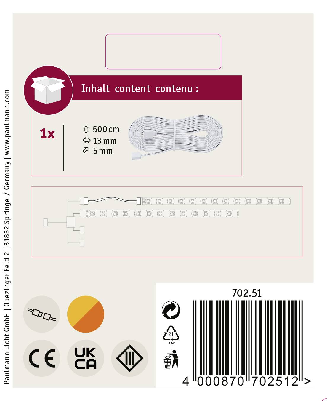 Paulmann 70251 Verbindungskabel (L x B) 5 m x 13 m 1 St.
