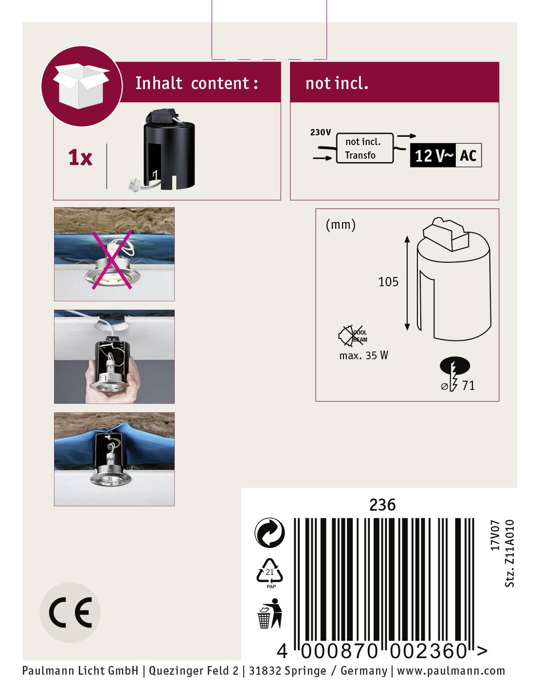 Paulmann 236 Einbautopf Schwarz