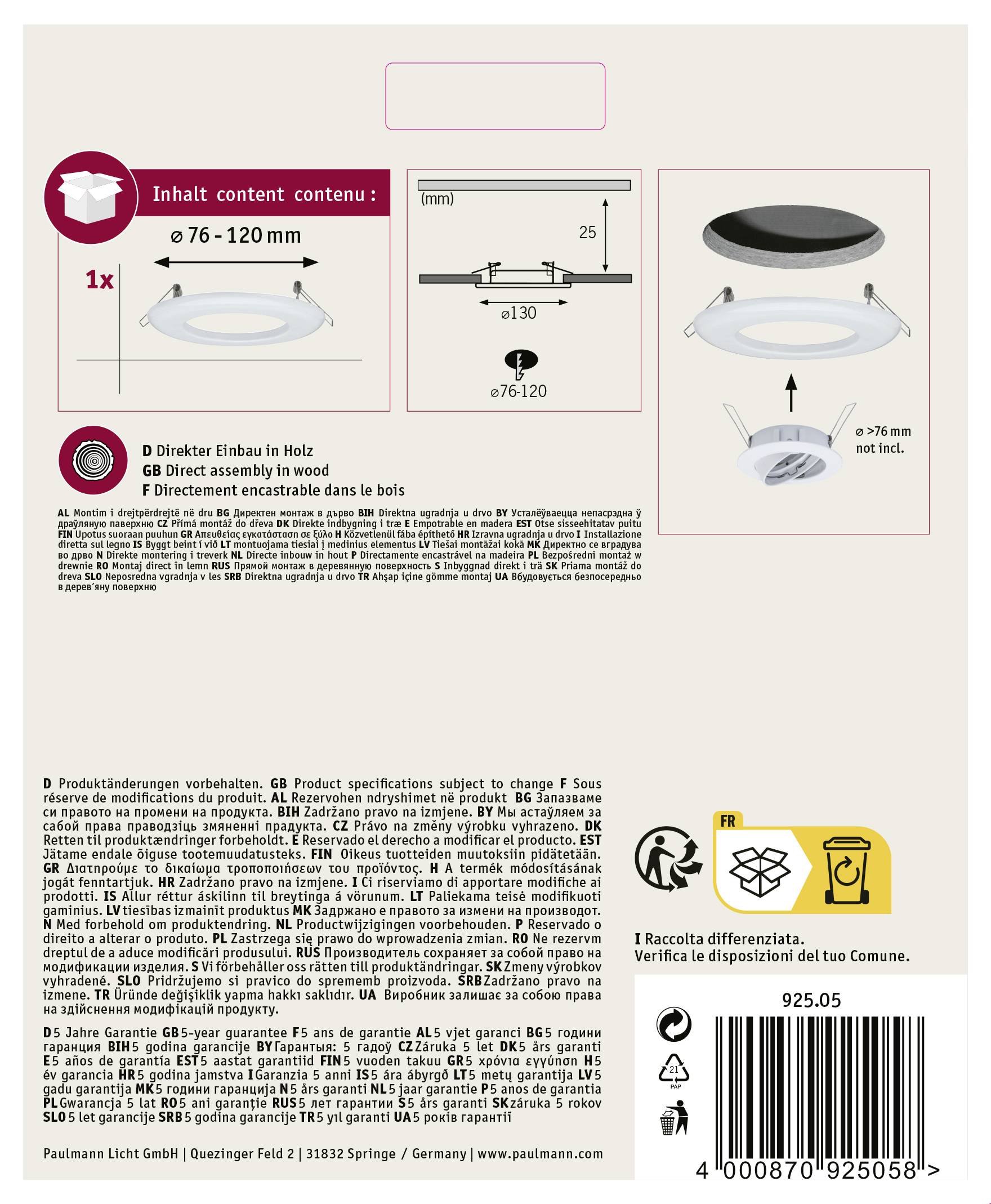 Paulmann 92505 Einbauadapter 50 W Weiß