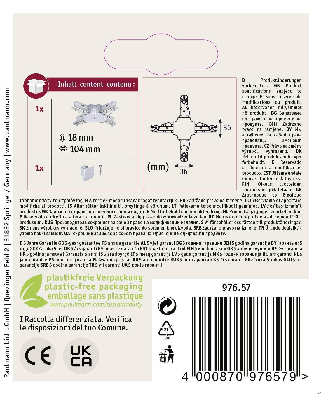 Paulmann 97657 Hochvolt-Schienensystem-Komponente X-Verbinder Chrom (matt)