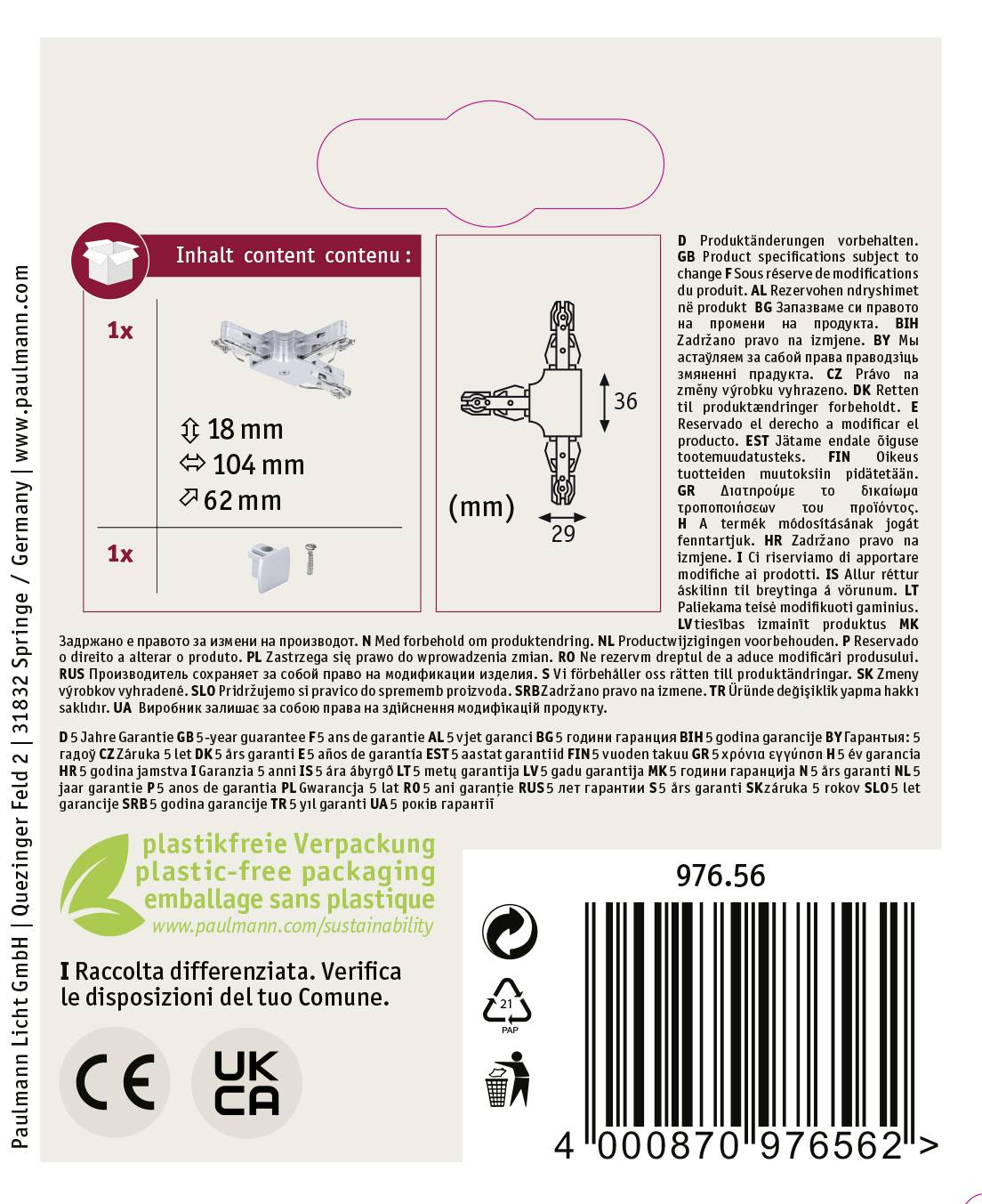Paulmann 97656 Hochvolt-Schienensystem-Komponente T-Verbinder Chrom (matt)