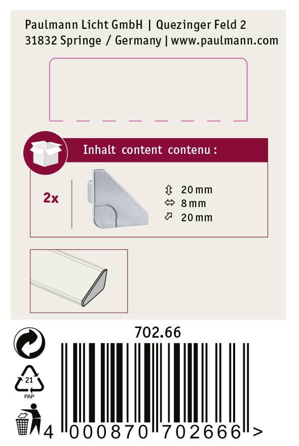 Paulmann 70266 Delta Profil-Endkappe (B x H x T) 0.8 x 2 x 2cm 2St.