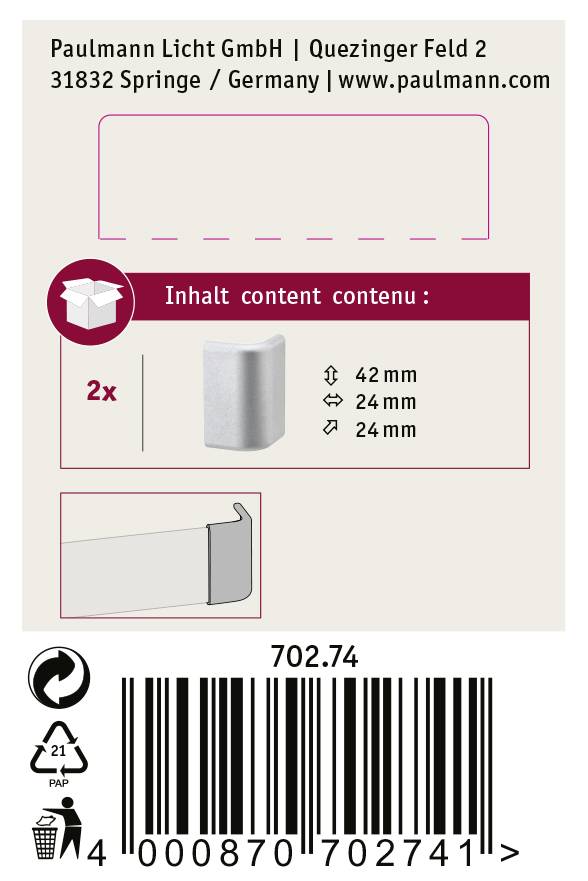 Paulmann 70274 Duo Profil-Endkappe (B x H x T) 2.2 x 4.2 x 2.4cm 2St.