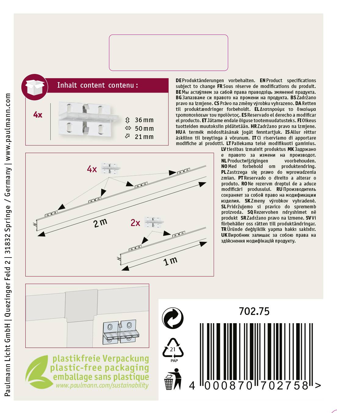 Paulmann 70275 Duo Profil-Verbinder (B x H x T) 5 x 3.6 x 2.1cm 4St.