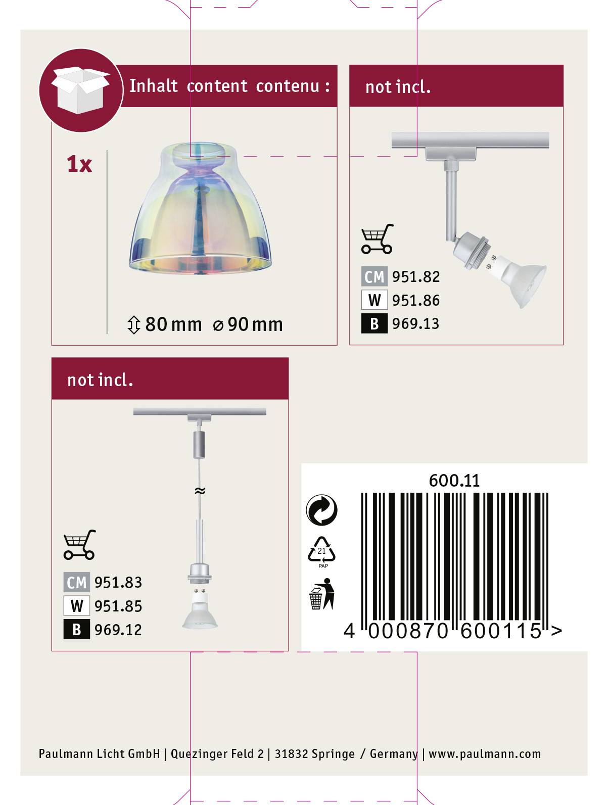Paulmann Wolbi 60011 Lampenschirm Dichroic