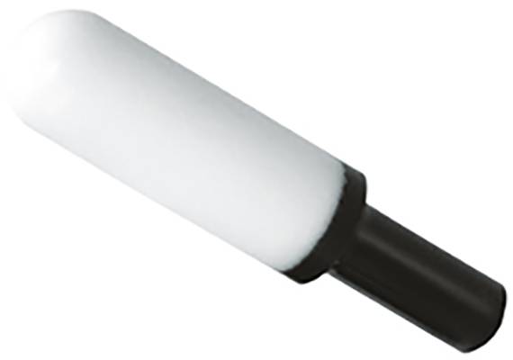 Ein runder, weißer stylus-artiger Stift mit schwarzem Griff.