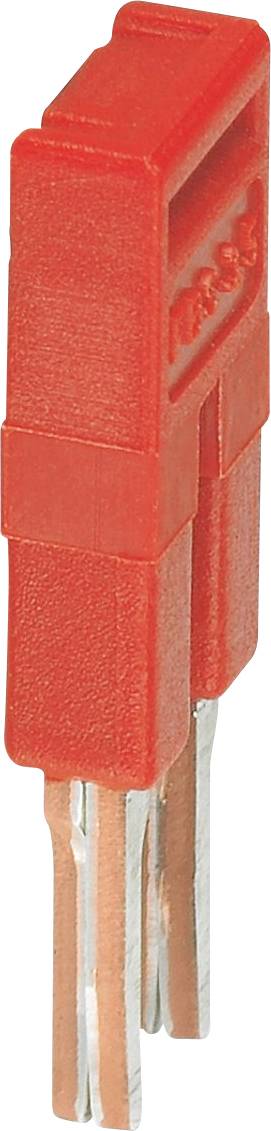 Eine rote elektronische Jumperkappen mit zwei Metallstiften, verwendet zum Herstellen von Verbindungen auf Leiterplatten.