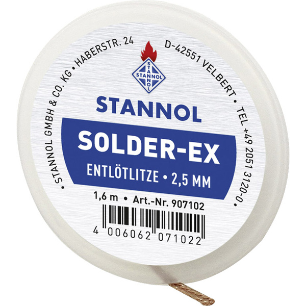 Tresse à dessouder Stannol Solder Ex Longueur 1.6 m Largeur 1.0 mm flux imprégné