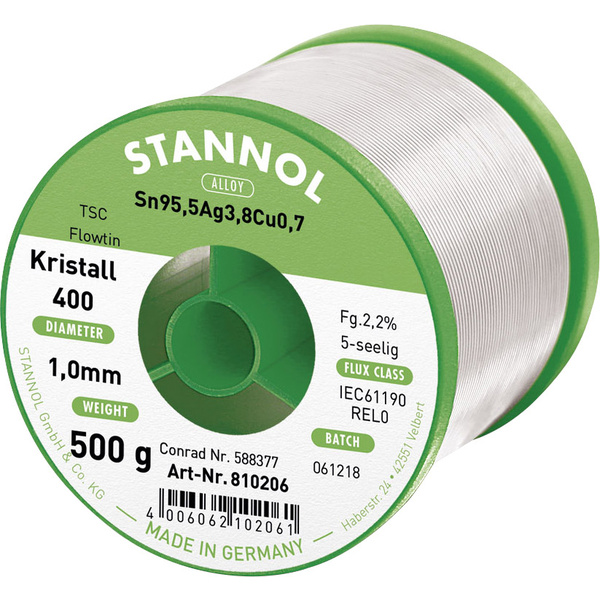 Stannol Ecology TS Lötzinn, bleifrei Spule Sn95,5Ag3,8Cu0,7 REL0 500g 1mm