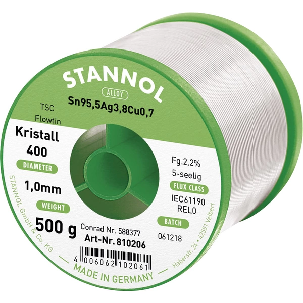 Stannol Ecology TS Lötzinn, bleifrei Spule Sn95,5Ag3,8Cu0,7 REL0 500g 1mm Stannol Ecology TS Lötzinn, bleifrei Spule Sn95,5Ag3,8Cu0,7 REL0 500g 1mm