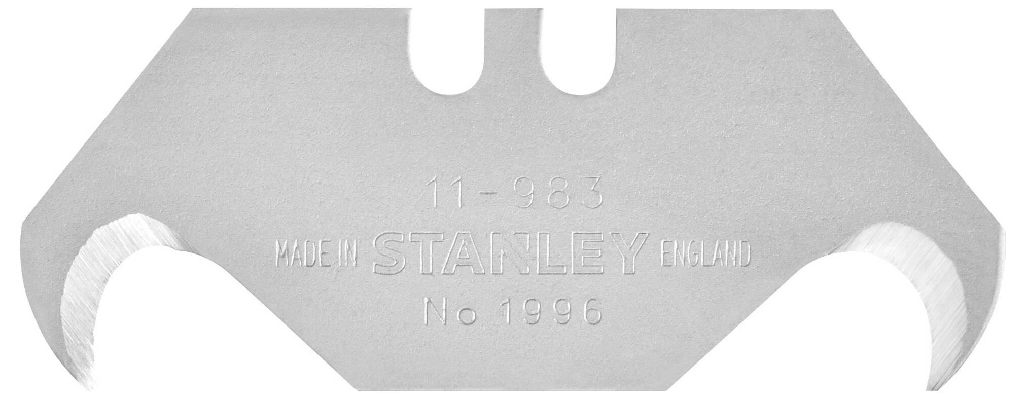 Doppelseitige Klingenaufsatz aus Metall mit der Aufschrift 'Stanley England' und der Nummer '11-983' in der Mitte.