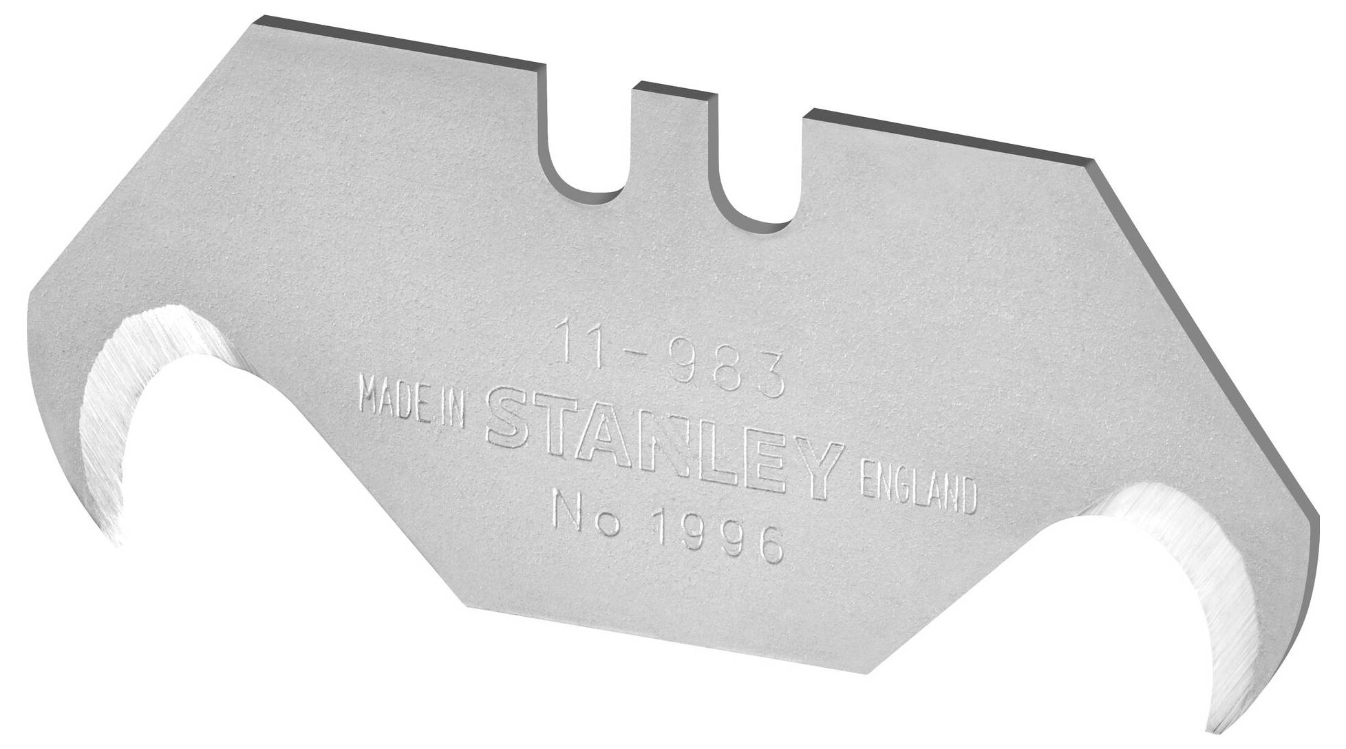 Doppelseitige Klingenform aus Metall mit Aufschrift 'Stanley No. 1996', geeignet für industrielles Schneiden.