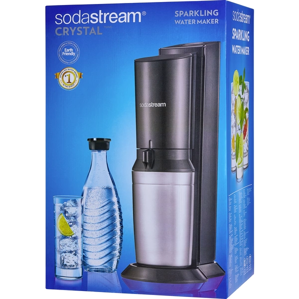 Sodastream Wassersprudler Crystal 2.0 Schwarz, Silber Grundgerät, inkl. 1 Glaskaraffe, und 1 CO2-Zylinder