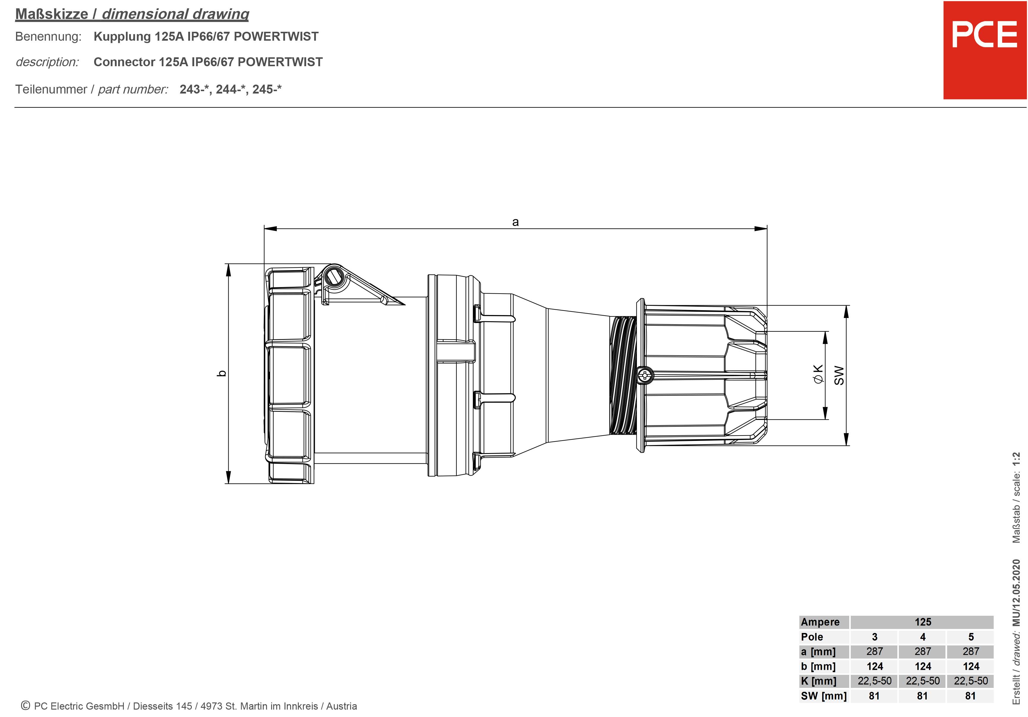 PCE Power Twist 245-6 CEE Kupplung 125 A 5polig 400 V 1 St.