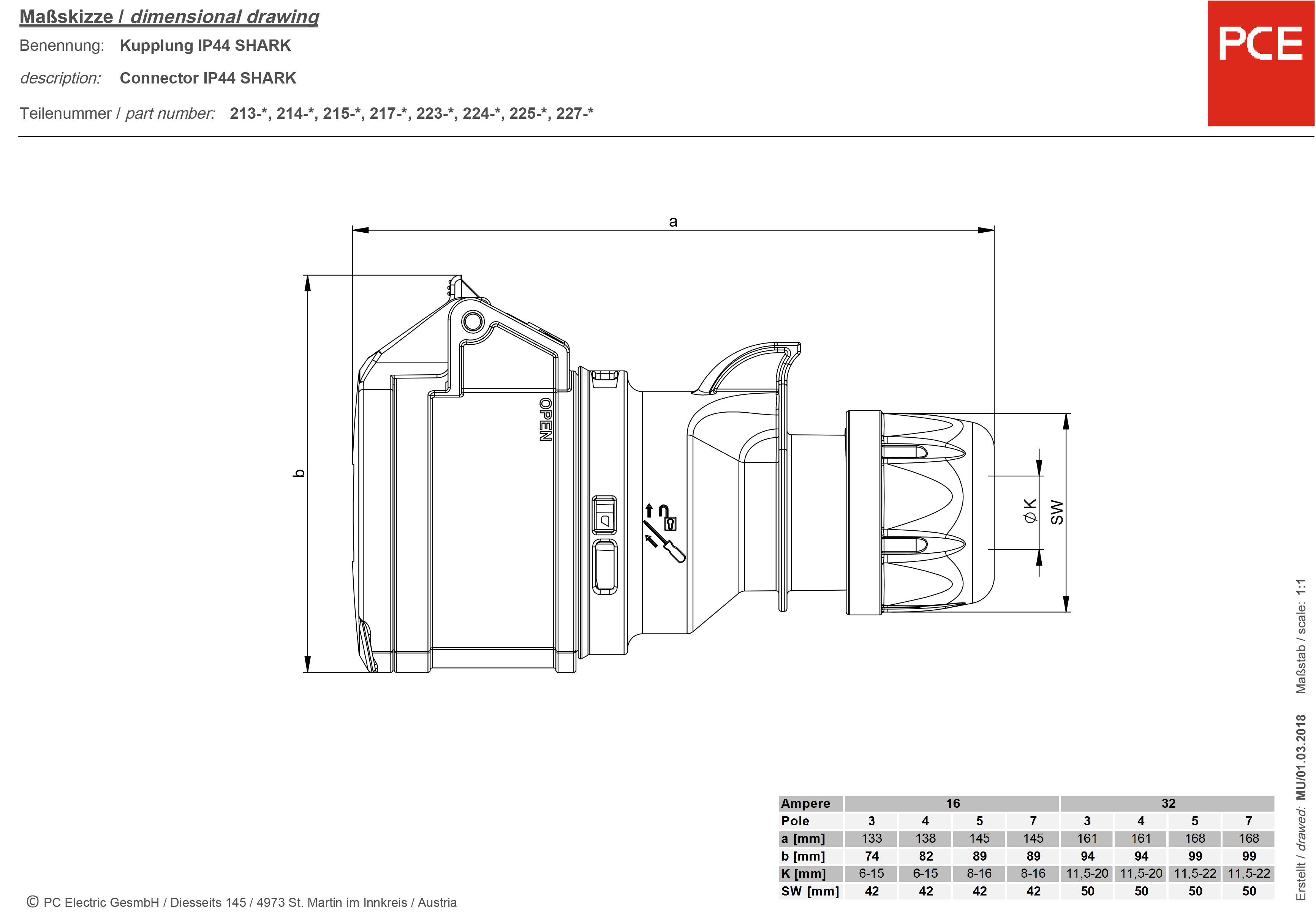 PCE 213-6ttx CEE-CARA Kupplung 16A 3polig 230V 1St.